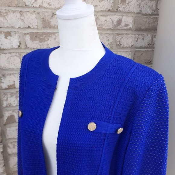 Misook Cobalt Blue Knit Jacket Petite Large - PL - Picture 2 of 15